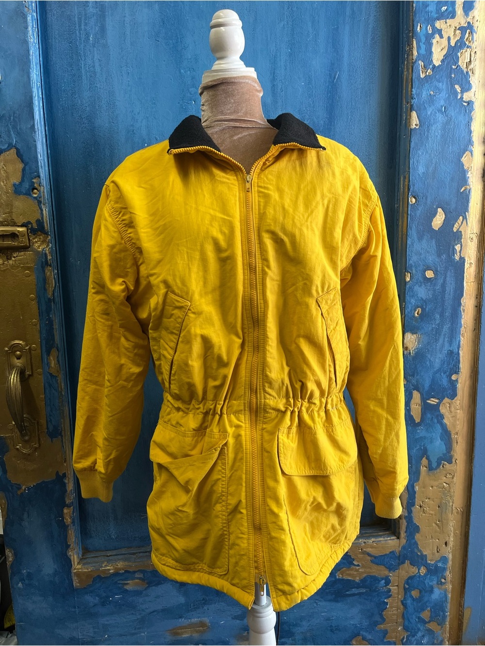 J. Crew Yellow Zip-Front Utility Jacket with Black Collar